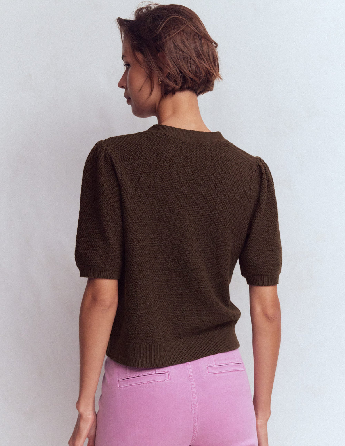 Hayley Baumwollstrickjacke mit V-Ausschnitt-Espresso-3