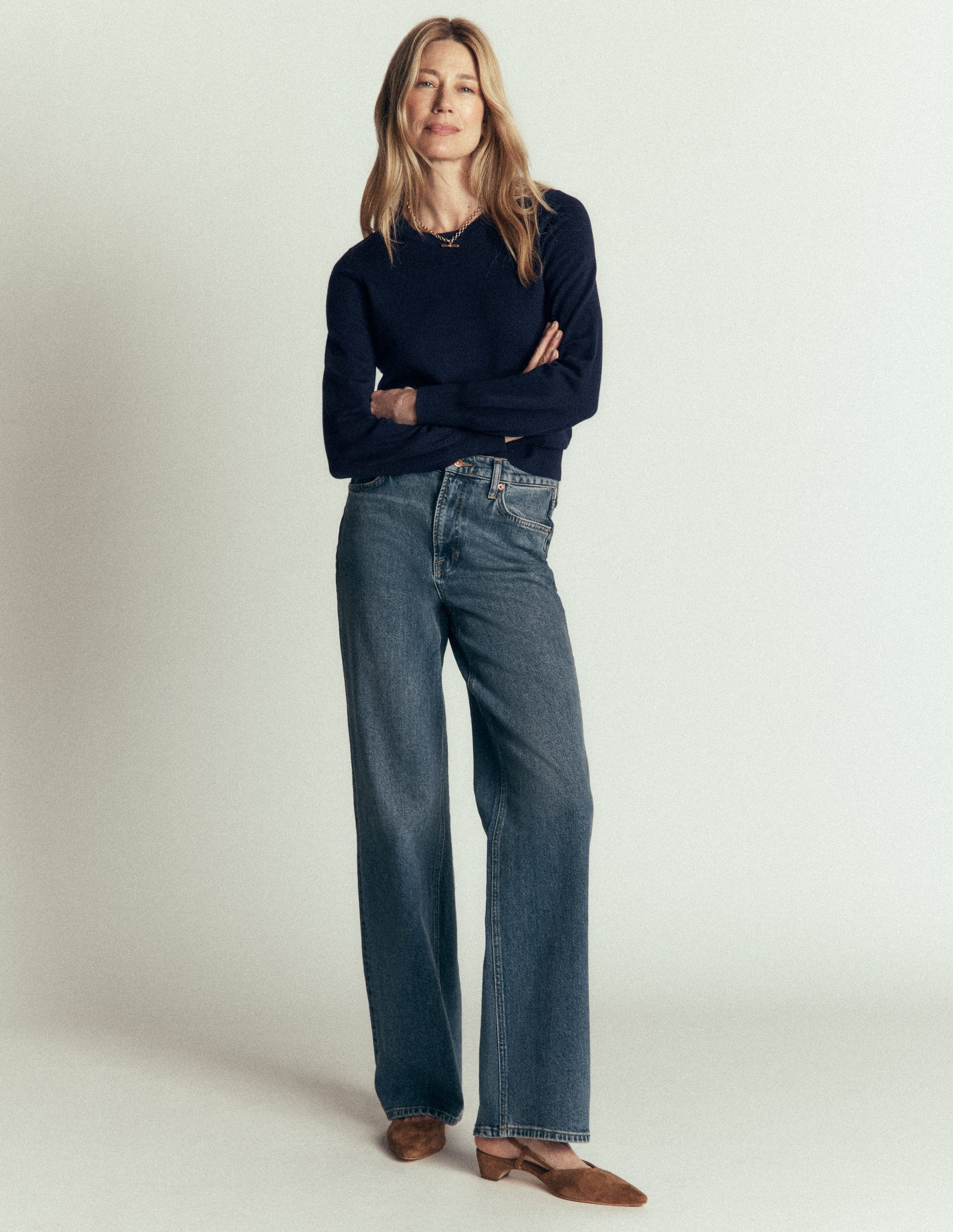 Pull col rond Camilla en coton-Bleu marine-4