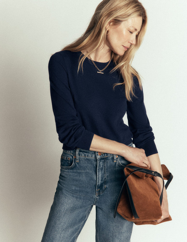 Pull col rond Camilla en coton-Bleu marine