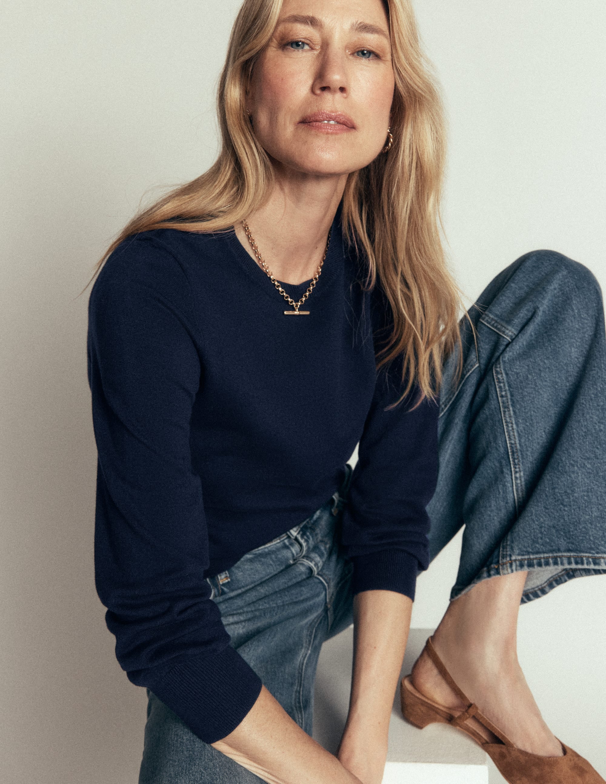 Pull col rond Camilla en coton-Bleu marine - Image 5