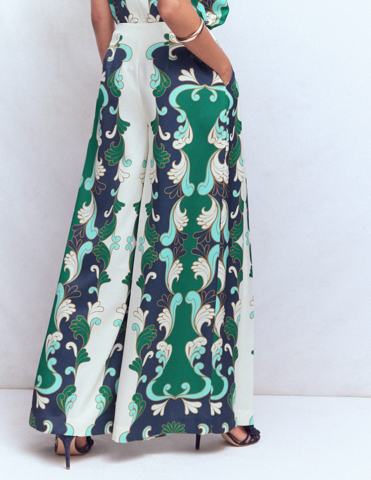 Regent Wide Leg Trousers-Ivory, Foliage Whirl - Image 4
