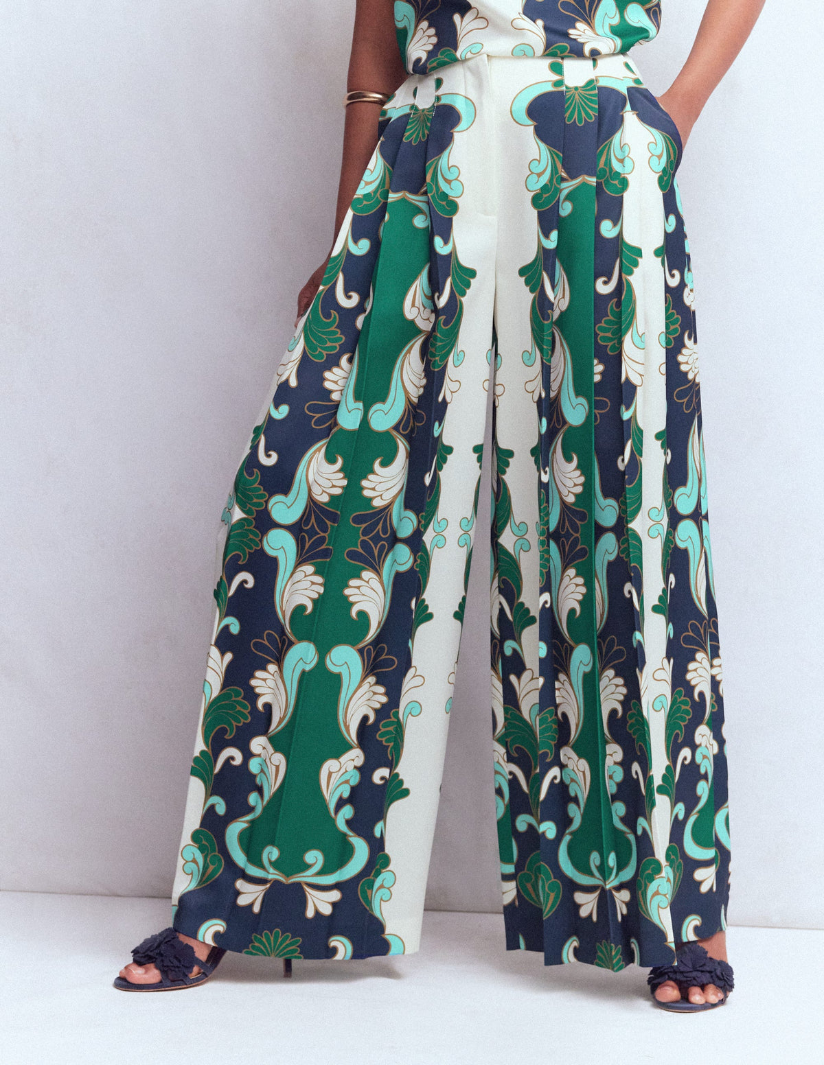 Regent Wide Leg Trousers-Ivory, Foliage Whirl-5