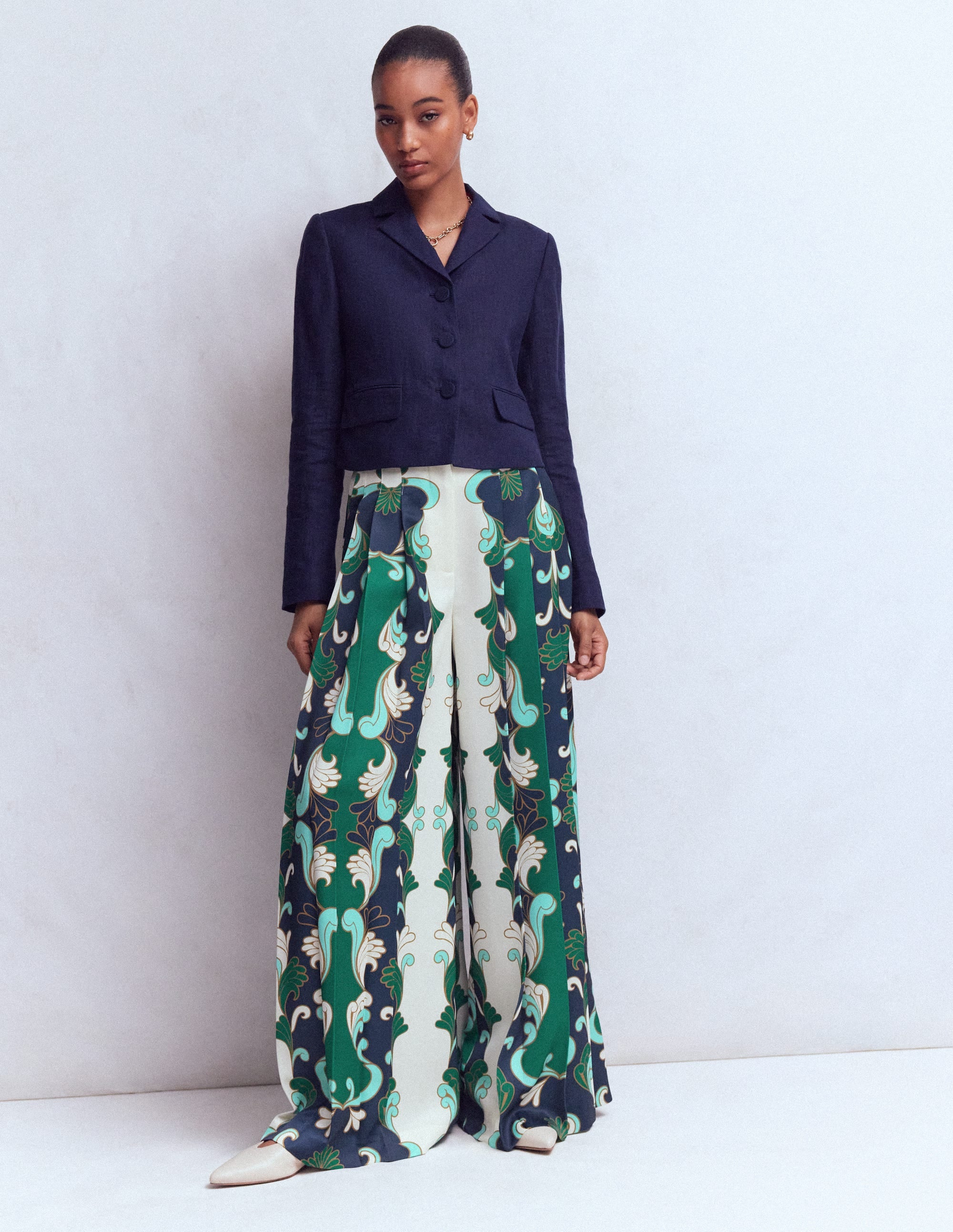 Regent Wide Leg Trousers-Ivory, Foliage Whirl - Image 6