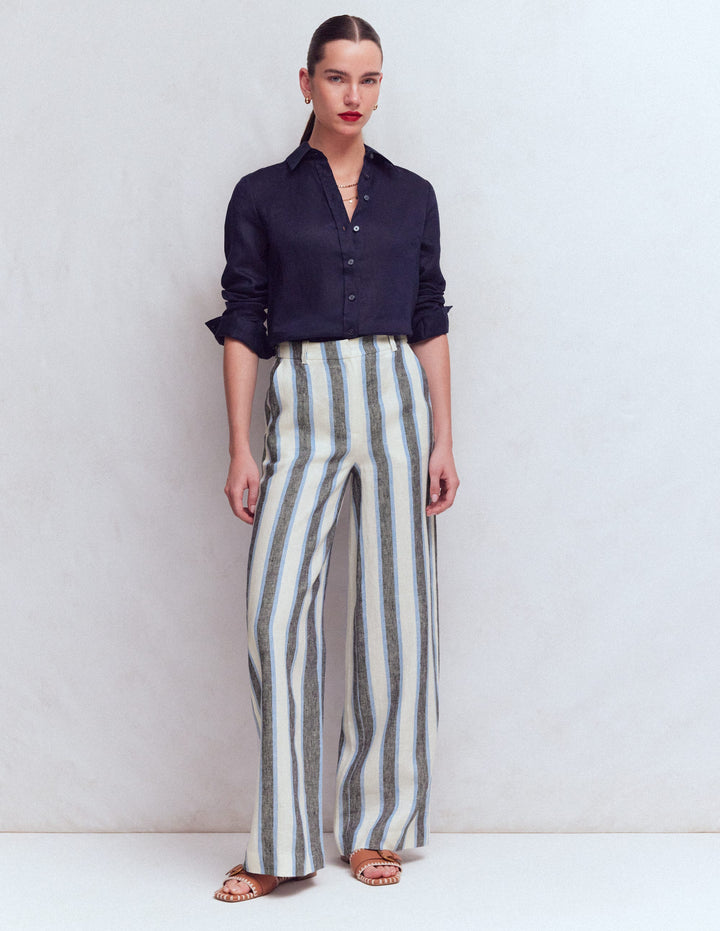 Belgravia Leinenhose-Blau/Weiß, Gestreift