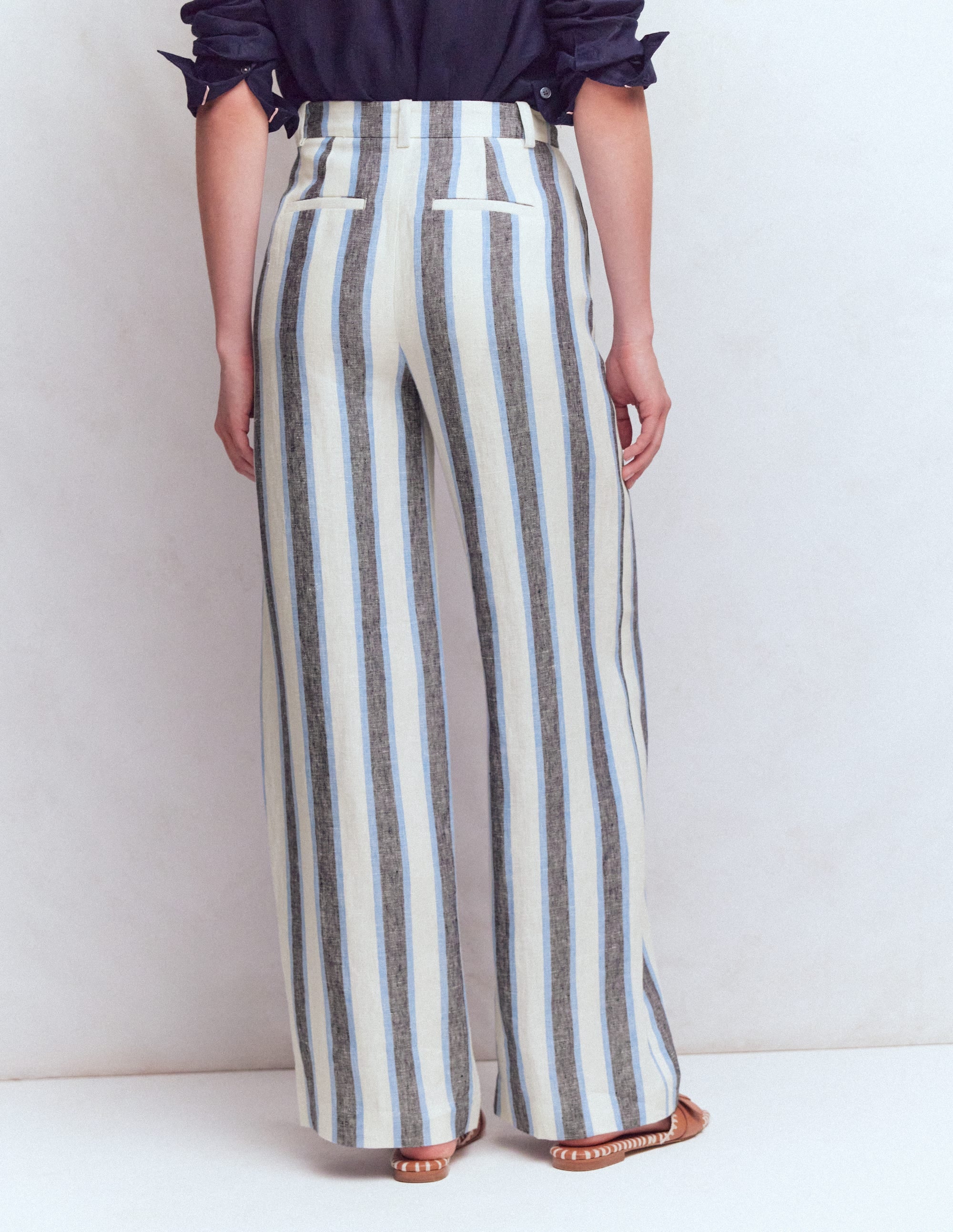 Pantalon Belgravia en lin-Rayé bleu et blanc - Image 4