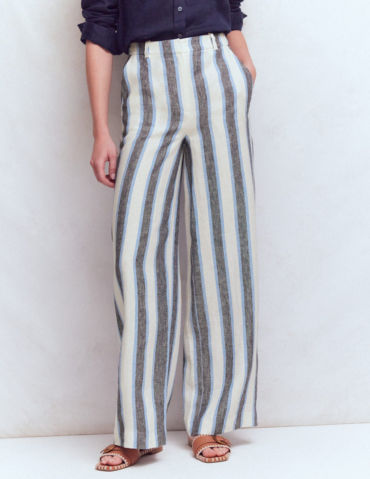 Pantalon Belgravia en lin-Rayé bleu et blanc-5