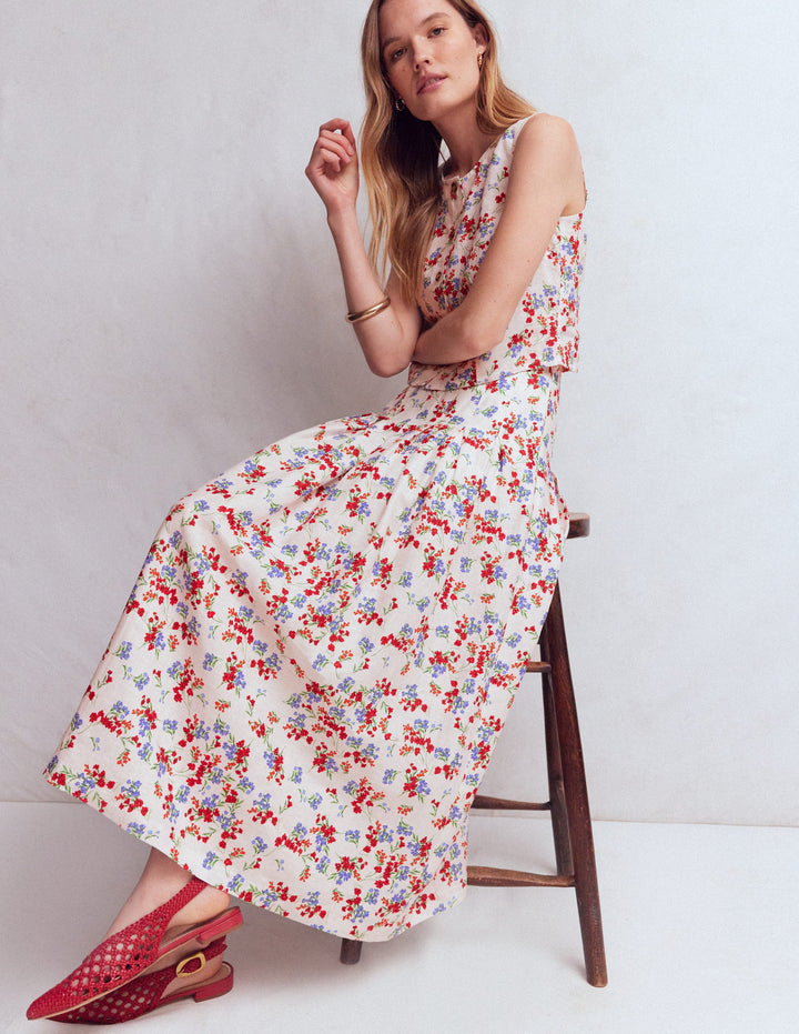 Jupe Valentina en lin-Ivoire, motif Bloom Scatter