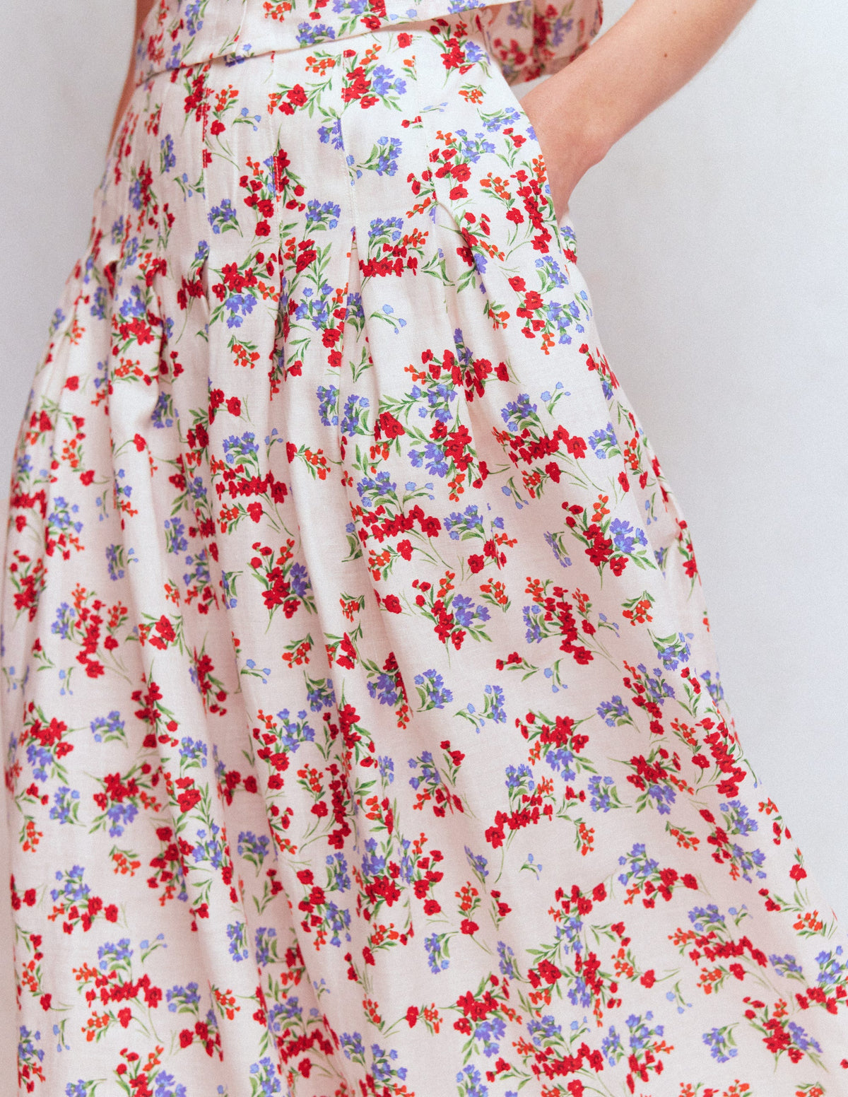 Jupe Valentina en lin-Ivoire, motif Bloom Scatter-2