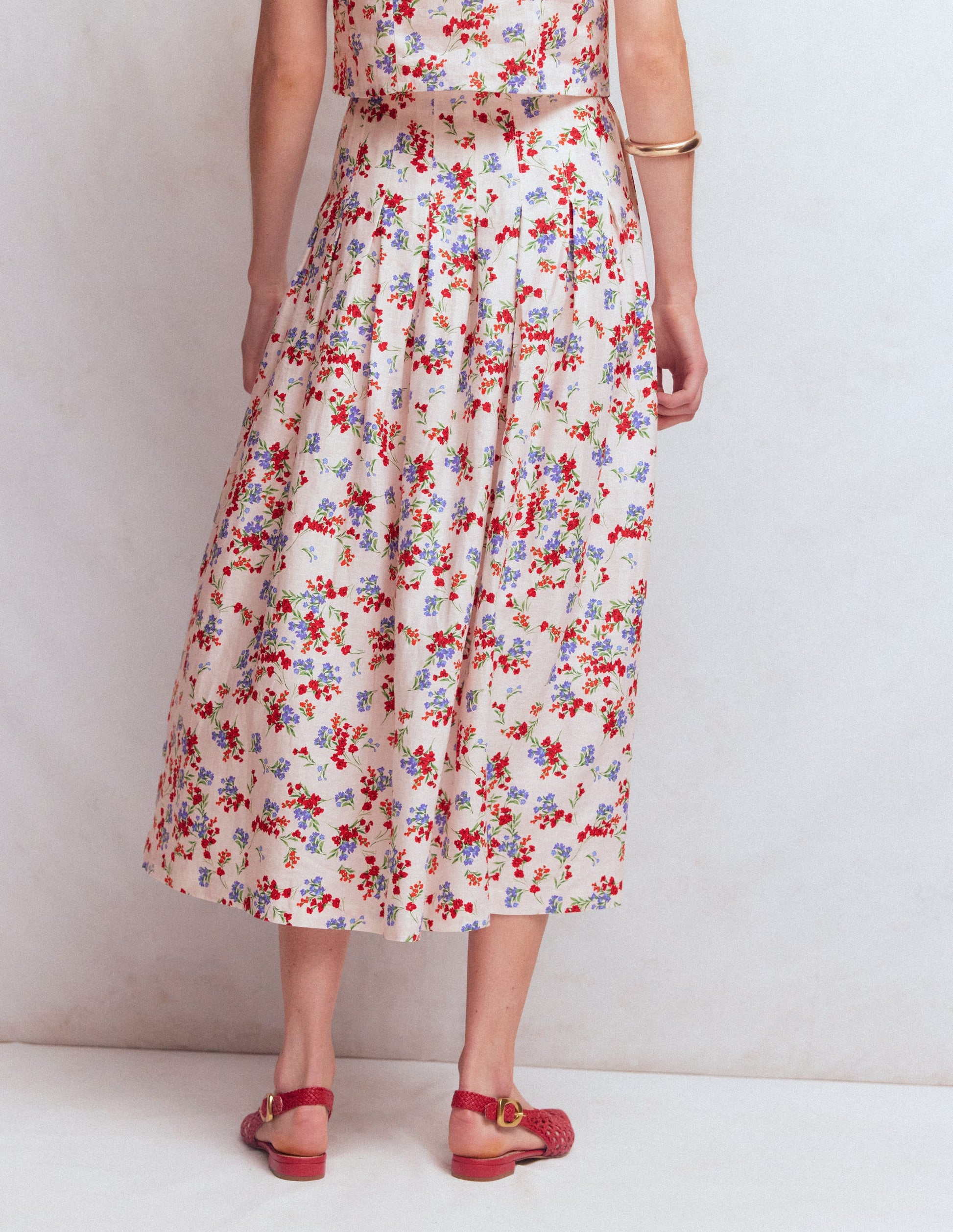 Jupe Valentina en lin-Ivoire, motif Bloom Scatter-3
