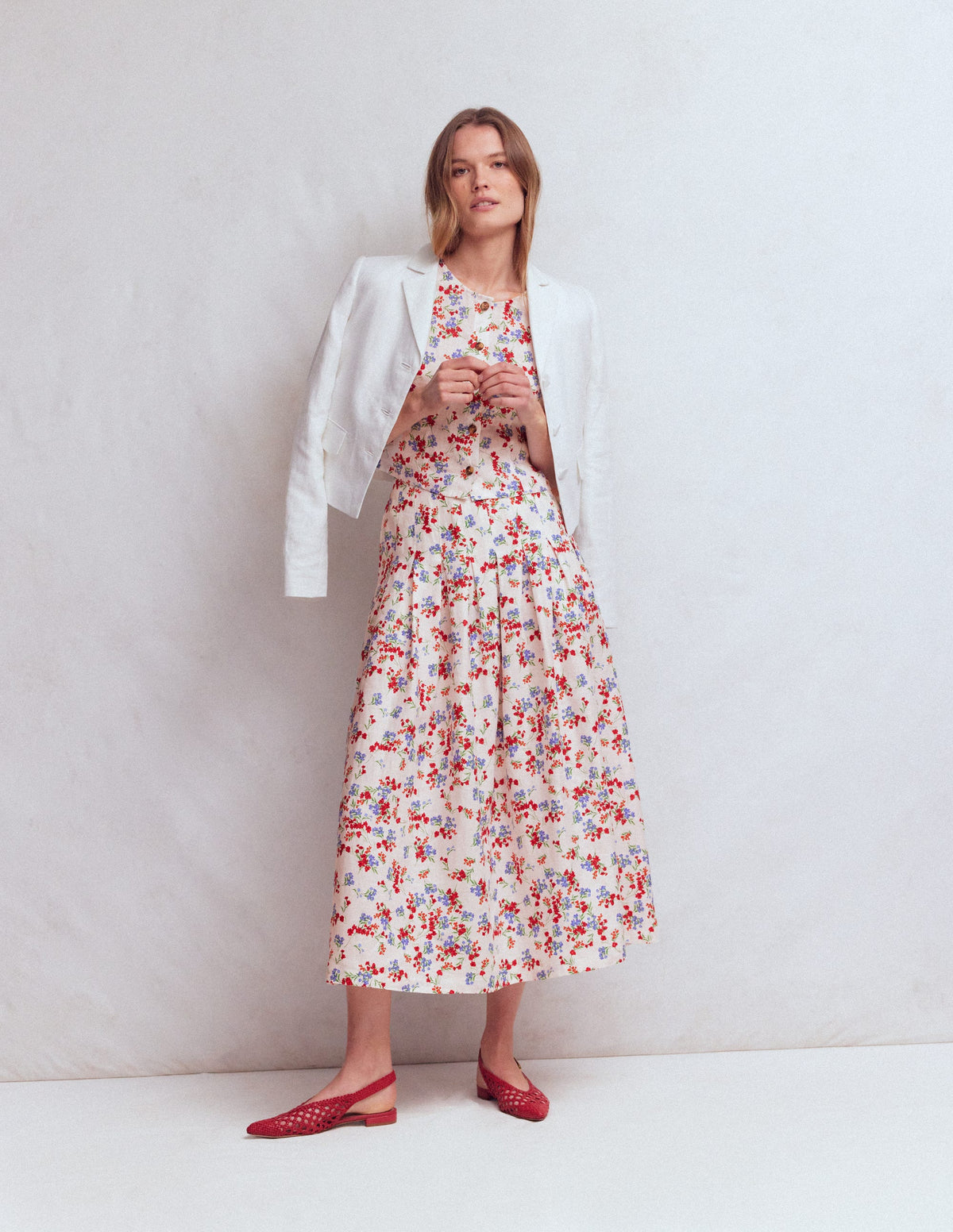 Jupe Valentina en lin-Ivoire, motif Bloom Scatter - Image 6
