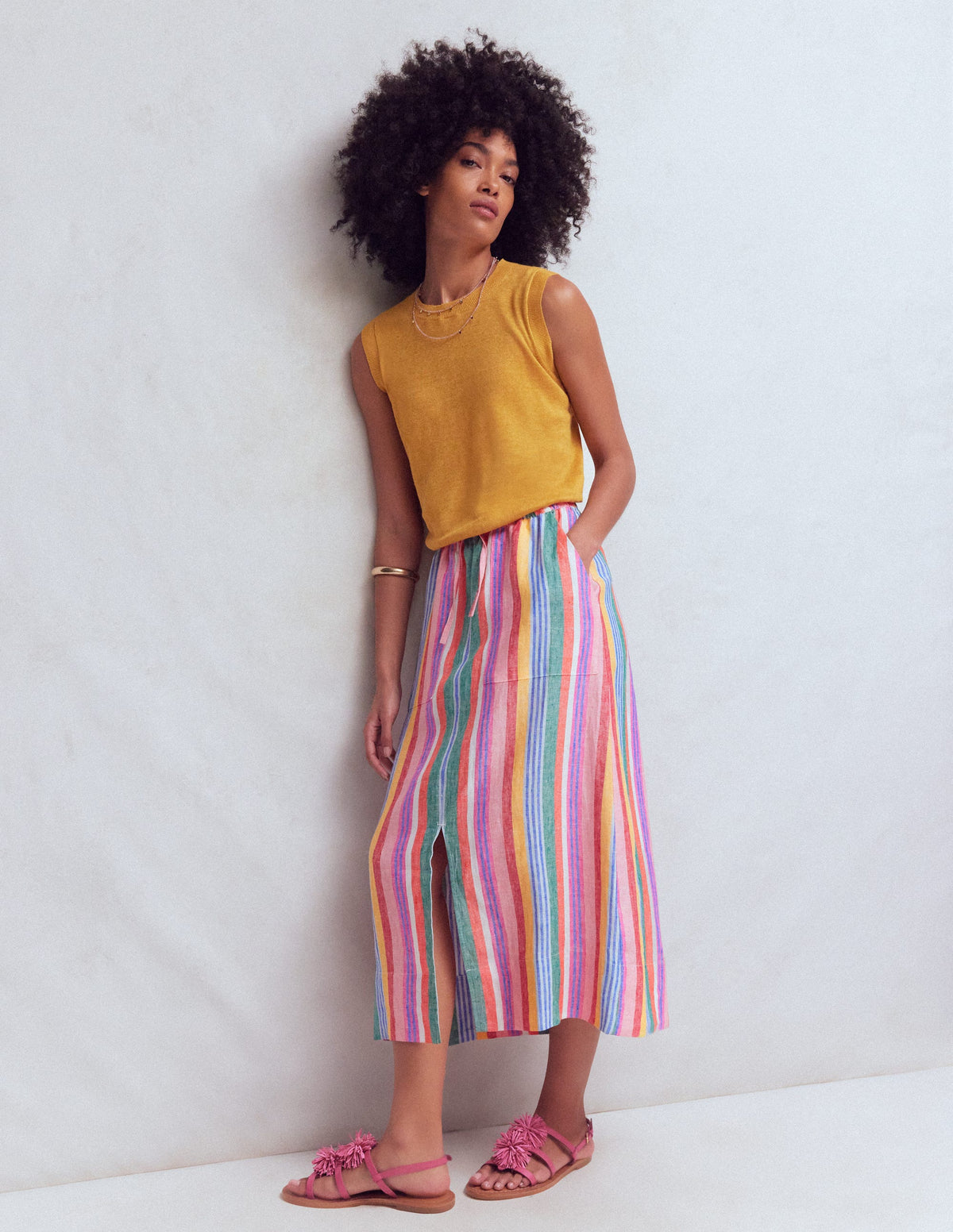 Layla Linen Skirt-Hot Varigated Multistripe - Image 1