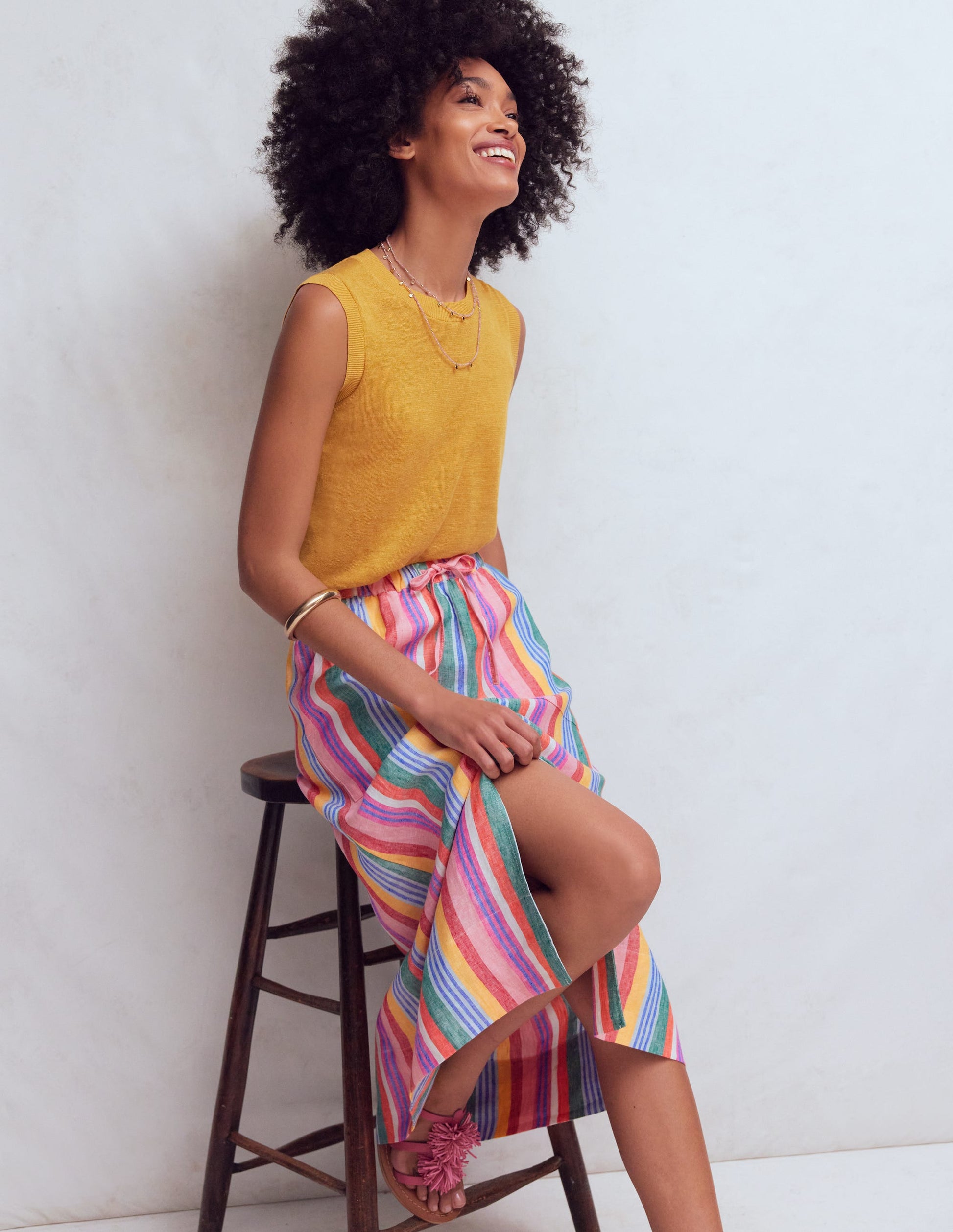 Layla Linen Skirt-Hot Varigated Multistripe-5