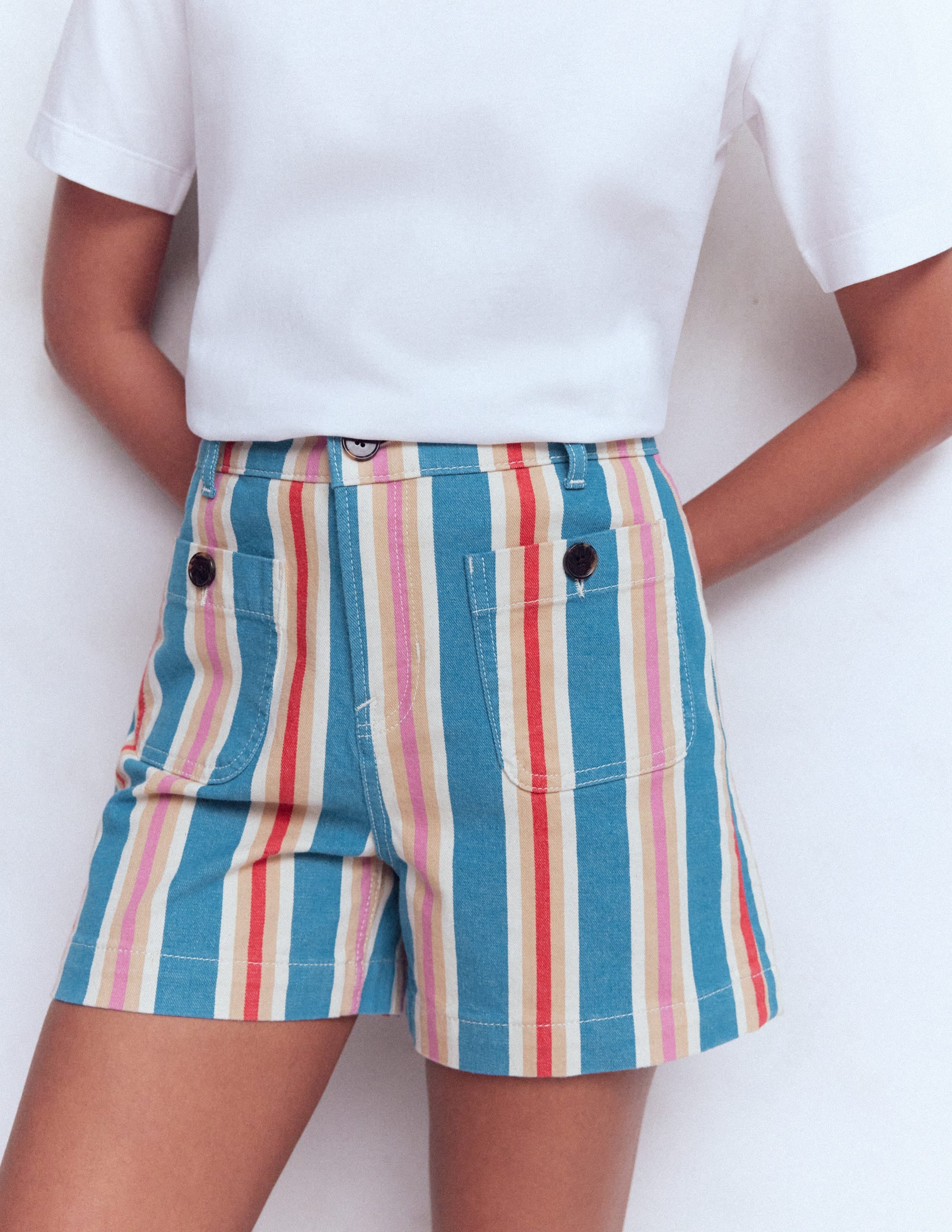Primrose Jeansshorts-Blau, Rosa, Rot Bunt Streifen - Image 4