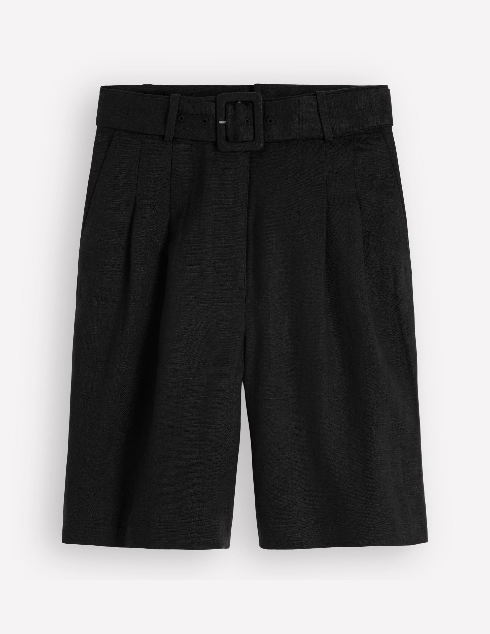 Chelsea Belted Linen Shorts-Black-5