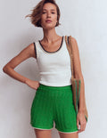 Gestrickte Pointelle-Shorts-Limettensaftgrün