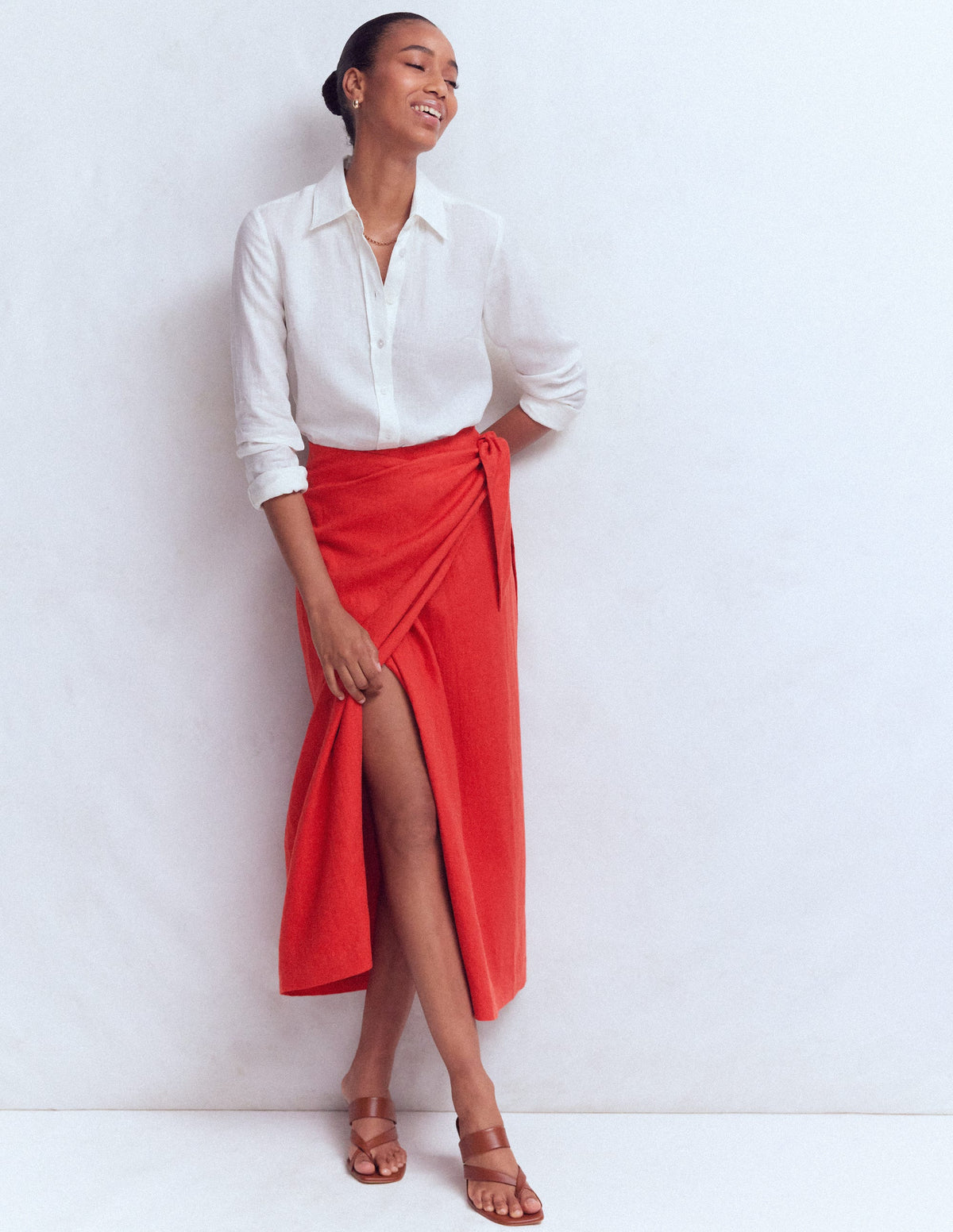Dimitra Leinen-Säulenrock-Korallenrot - Image 6