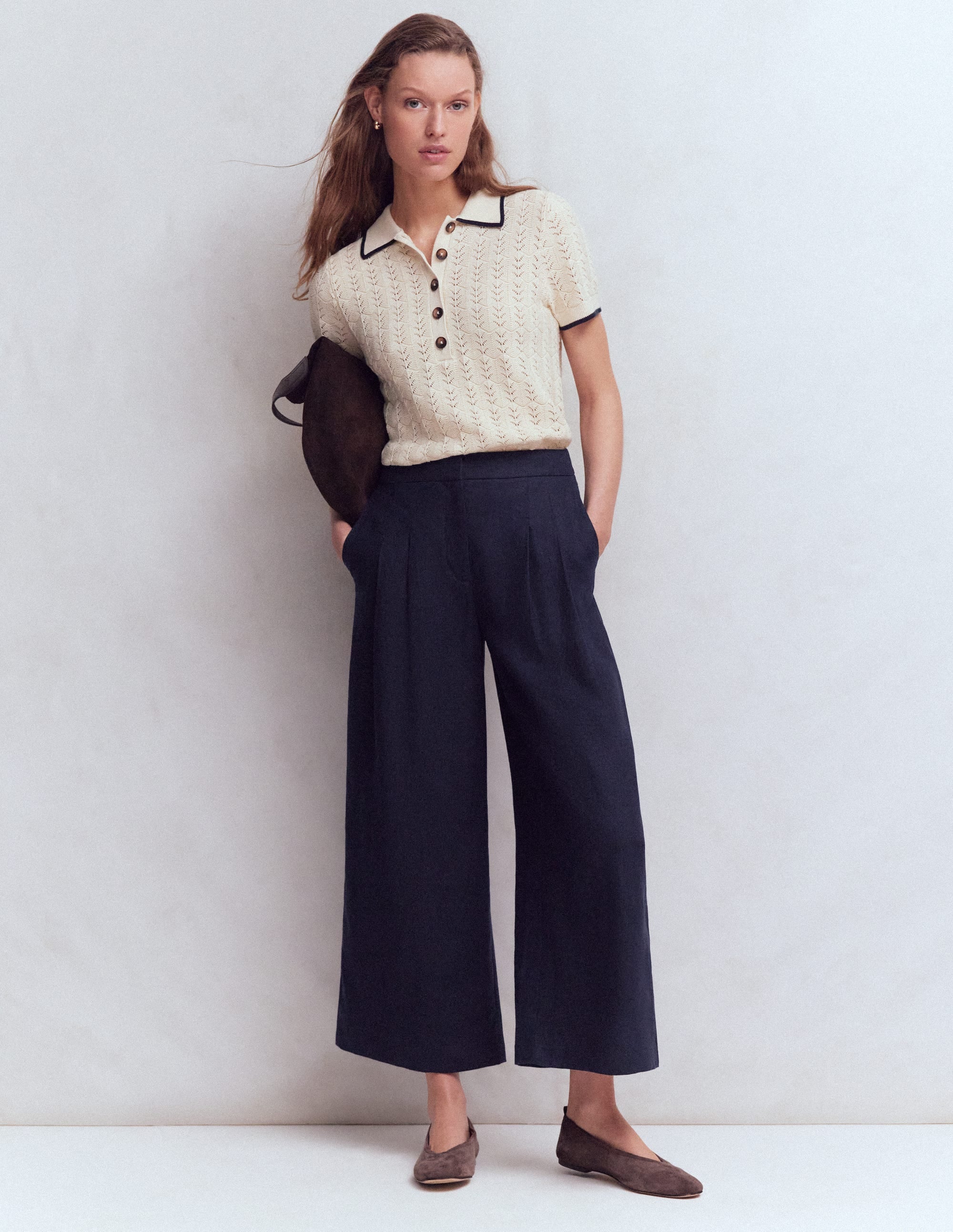 Leinen-Culotte mit Bundfalte-Marineblau - Image 1