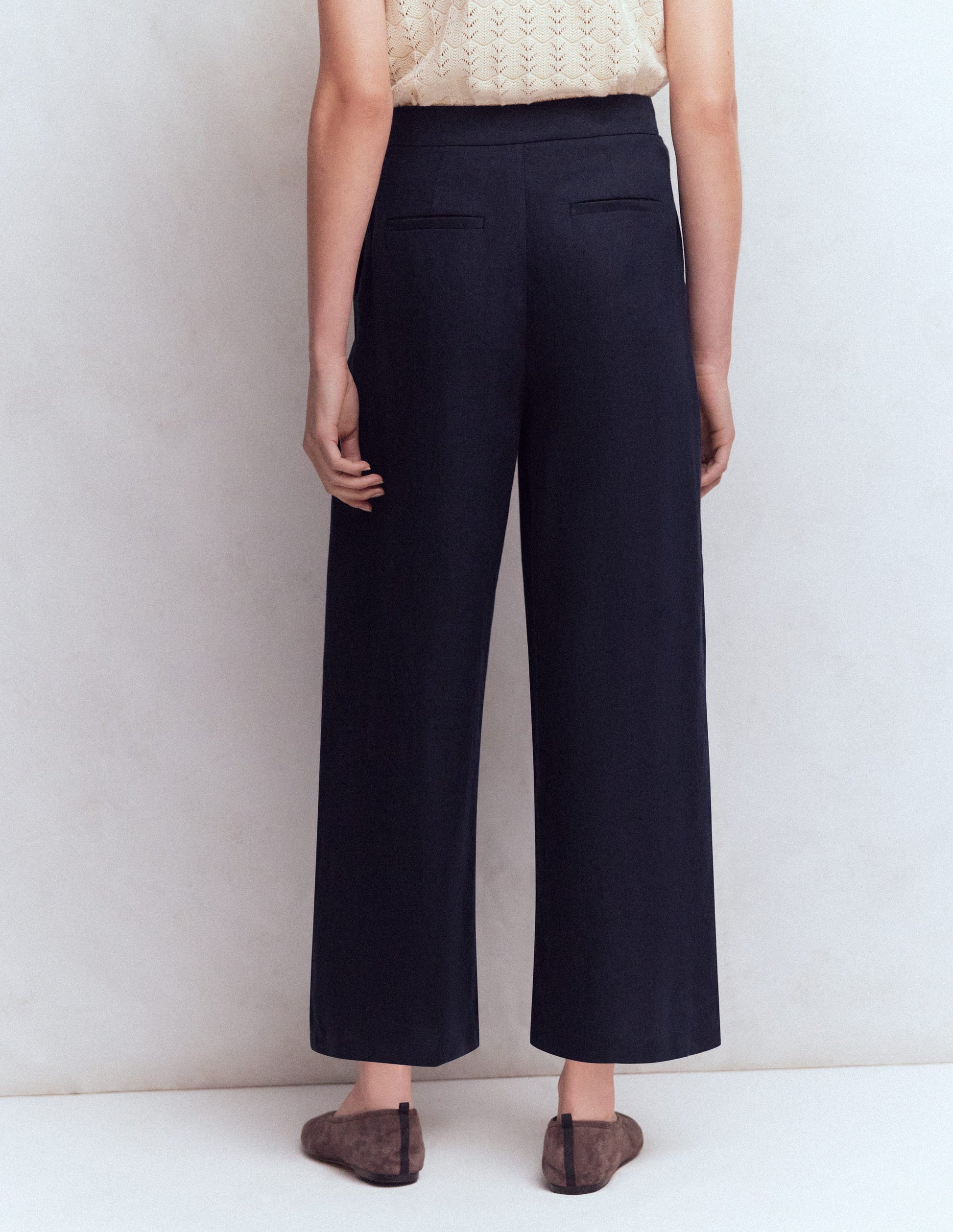 Leinen-Culotte mit Bundfalte-Marineblau-3