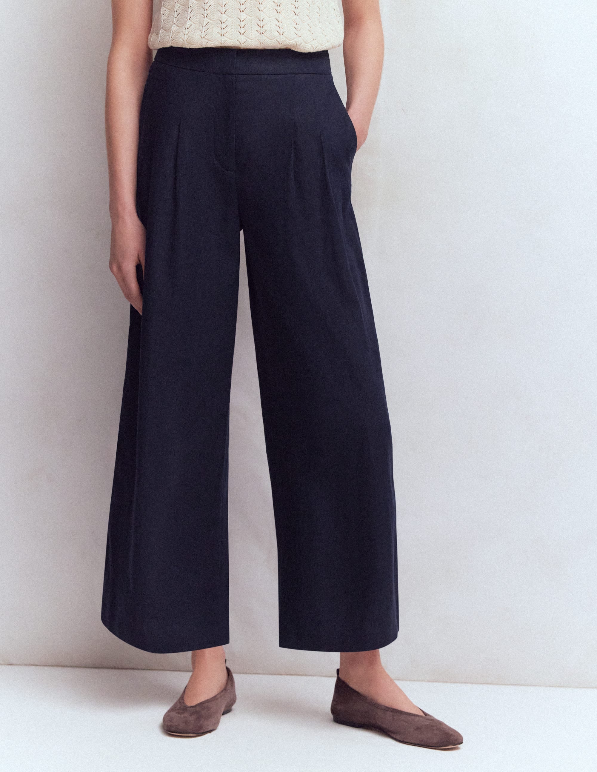 Leinen-Culotte mit Bundfalte-Marineblau - Image 4