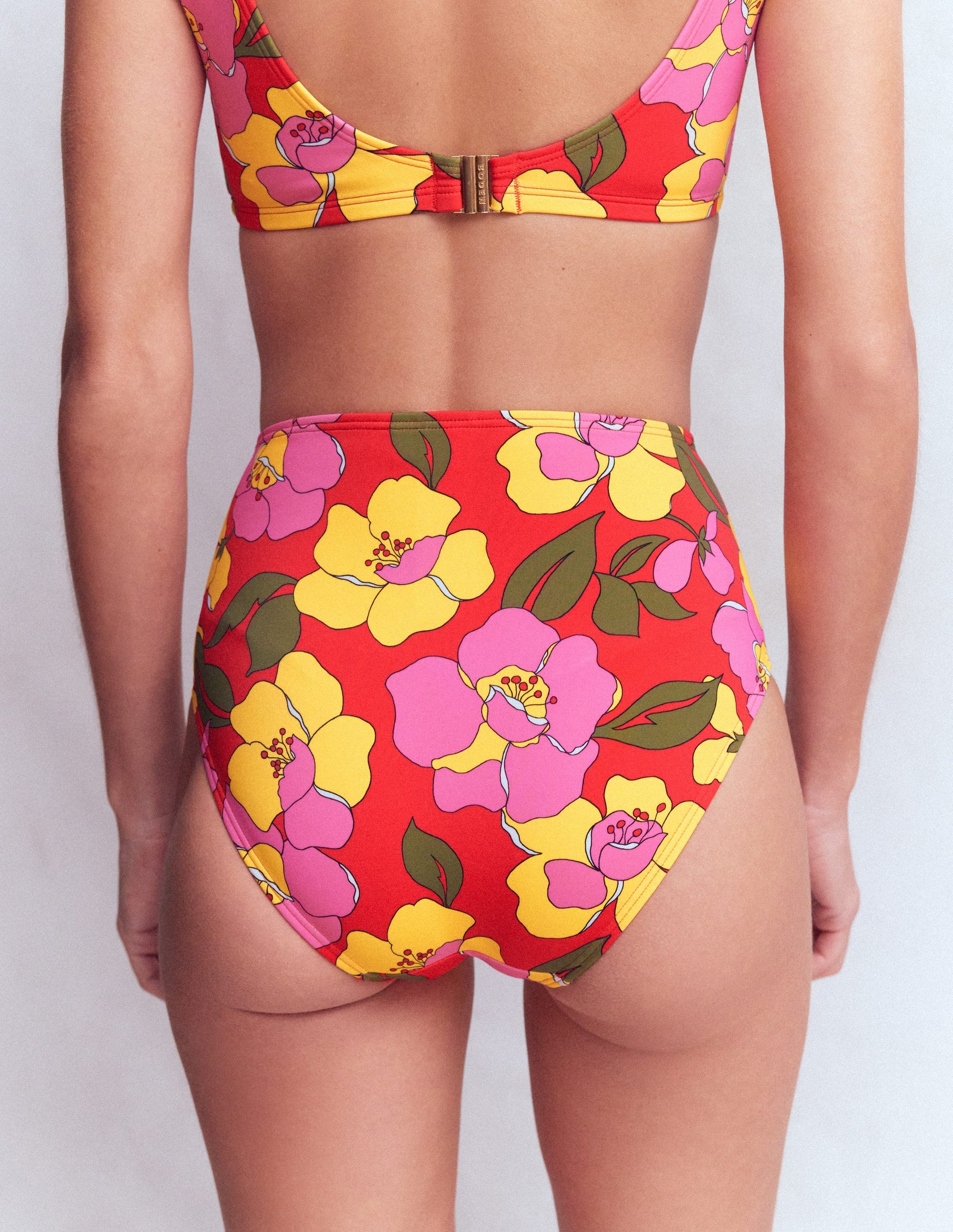 Bikinihose mit hohem Bund-Rot, Strahlende Blüte-4