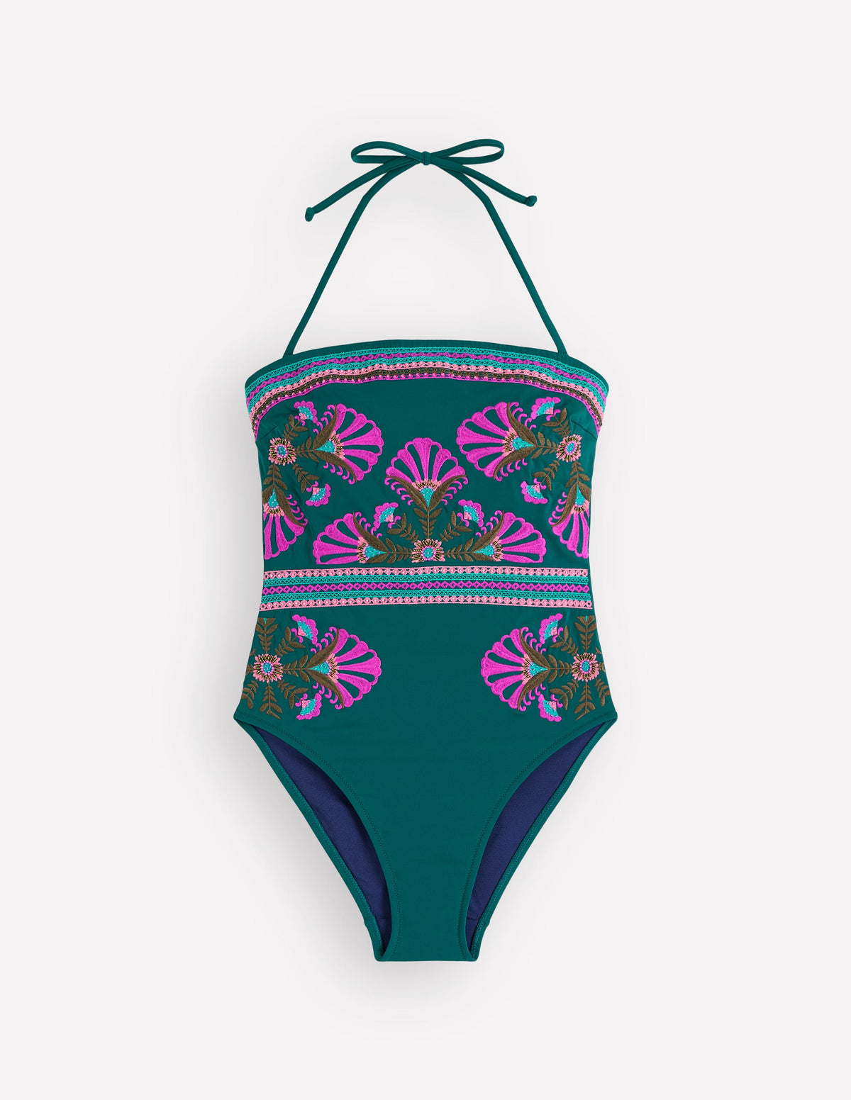 Paros Bandeau-Badeanzug-Atlantik-Blau, Stickerei-6