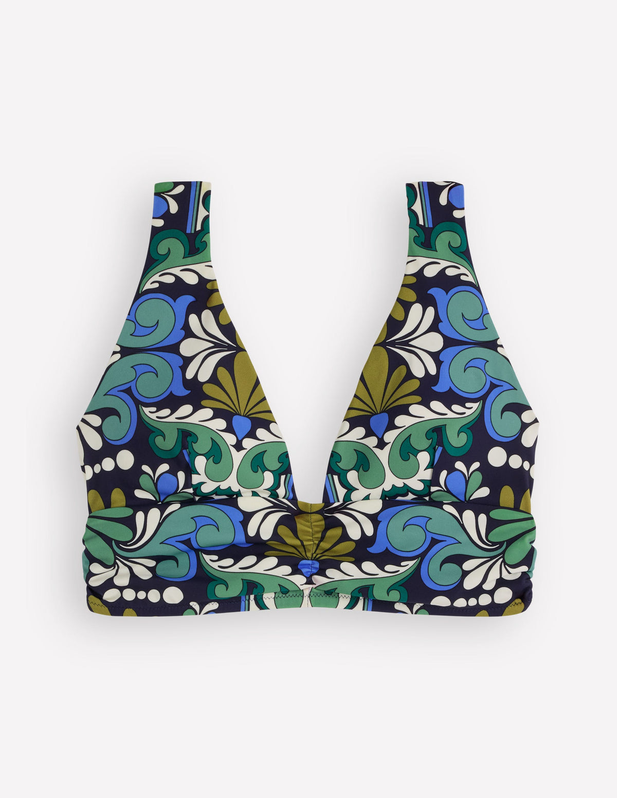 Mykonos Deep V Bikini Top-French Navy, Bloom Tapestry - Image 6