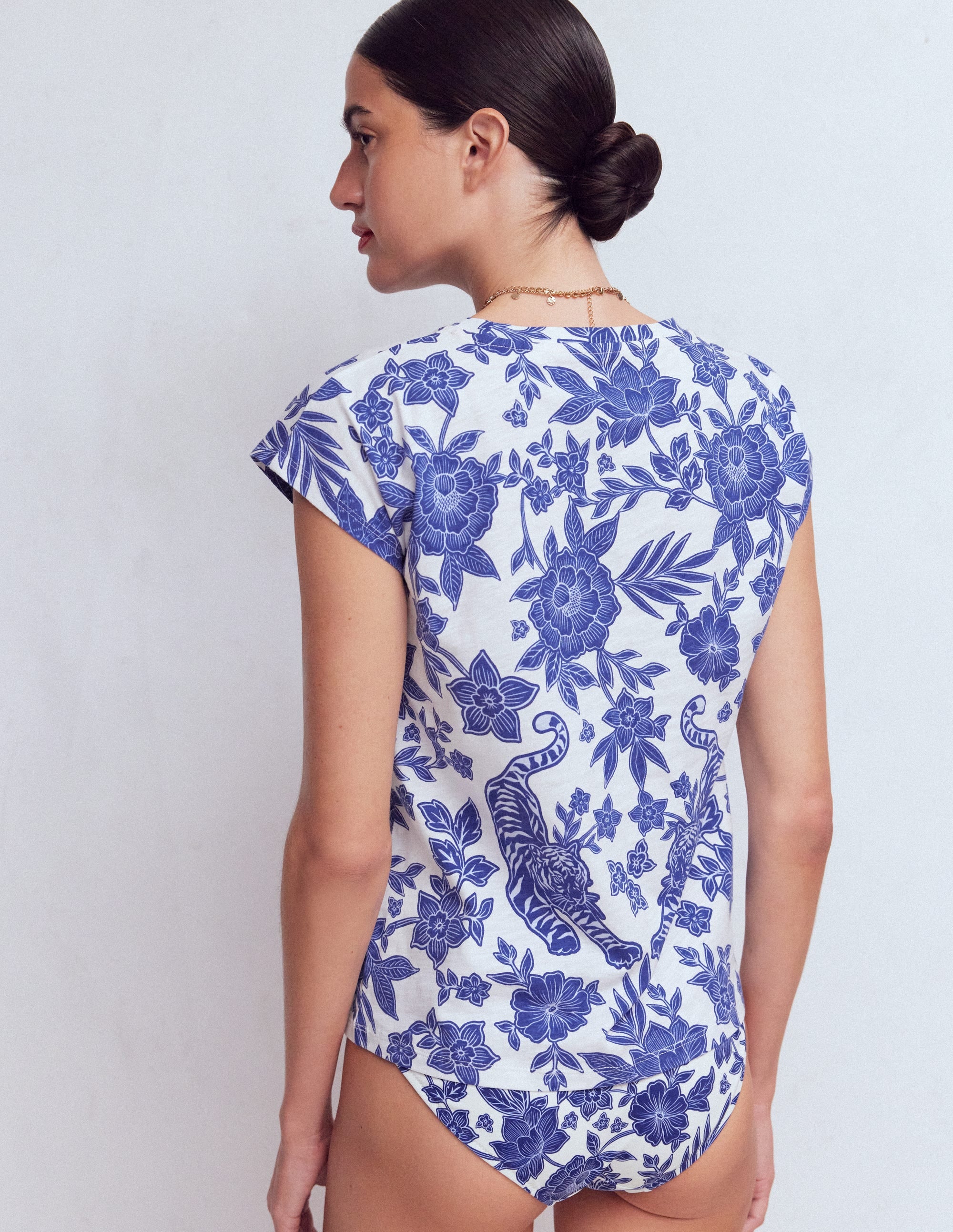 T-shirt Louisa en coton flammé-Motif Tigers Paradise placé bleu - Image 3