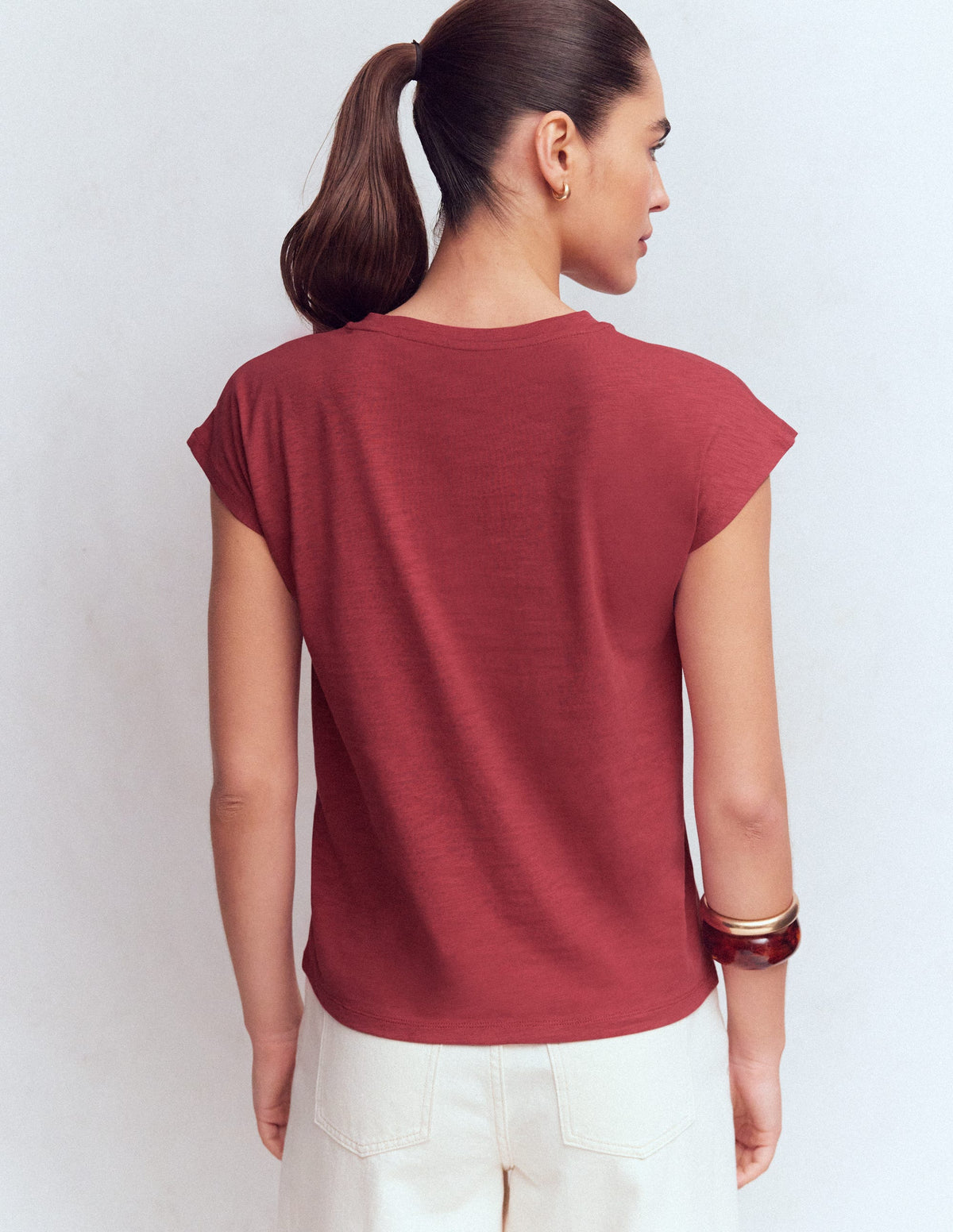 T-shirt Louisa en coton flammé-Rouge terre-3