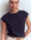 T-shirt Louisa en coton flammé-Bleu marine