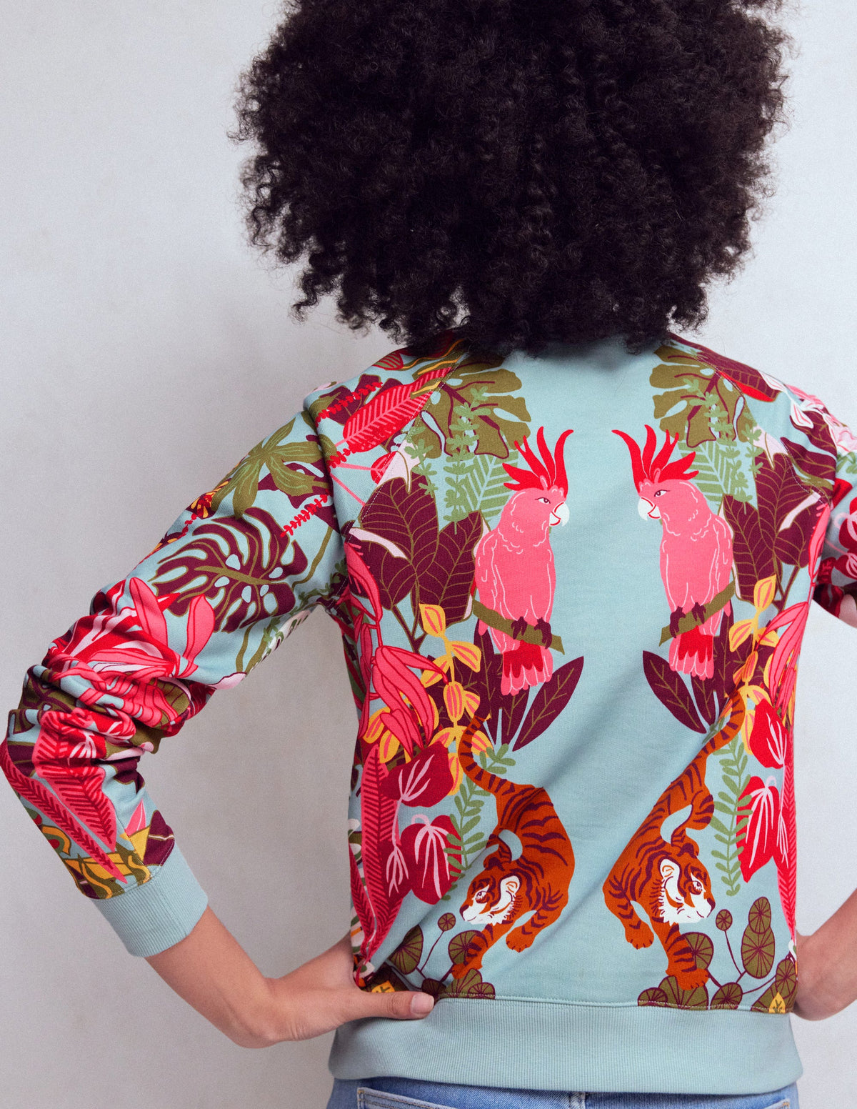 Rosa Bedrucktes Sweatshirt-Tropische Safari Platzierter Druck-3