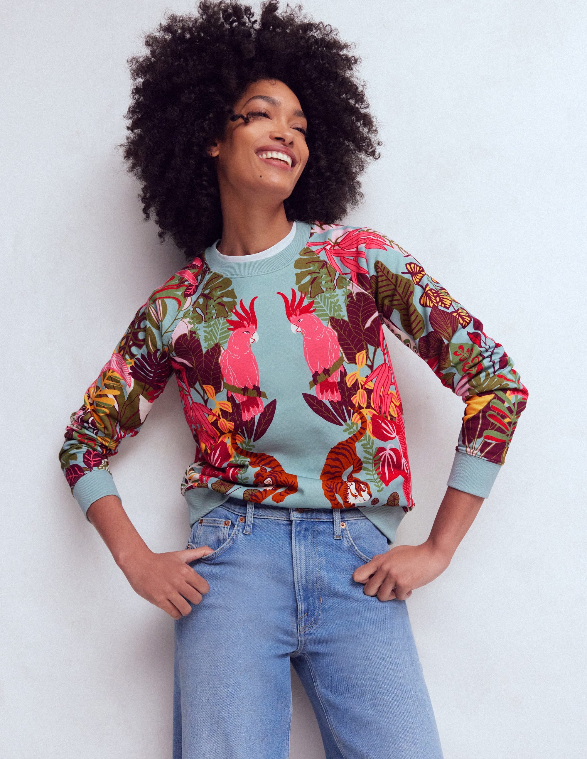 Rosa Bedrucktes Sweatshirt-Tropische Safari Platzierter Druck - Image 4