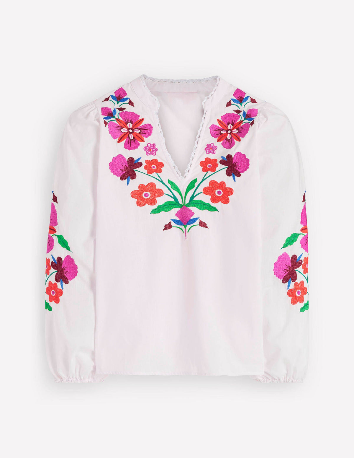 Besticktes Oberteil mit gekerbtem Ausschnitt-Platzierte Blumenstickerei-6