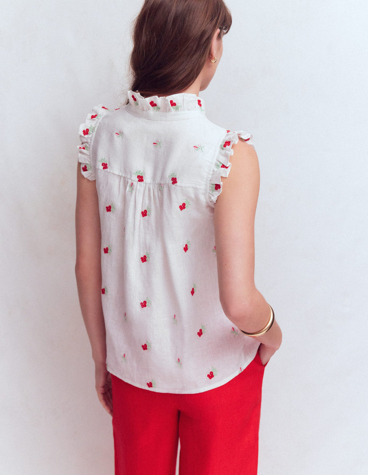 Top sans manches Isabel en lin-Broderie florale - Image 3