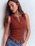 Débardeur Evie côtelé boutonné-Orange brûlé