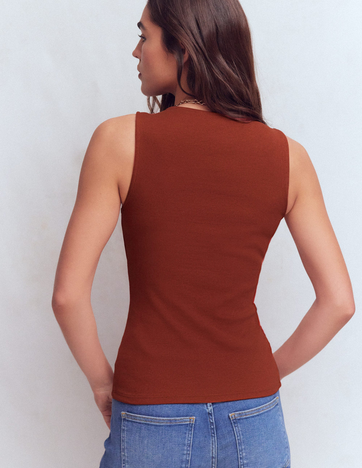 Débardeur Evie côtelé boutonné-Orange brûlé - Image 3
