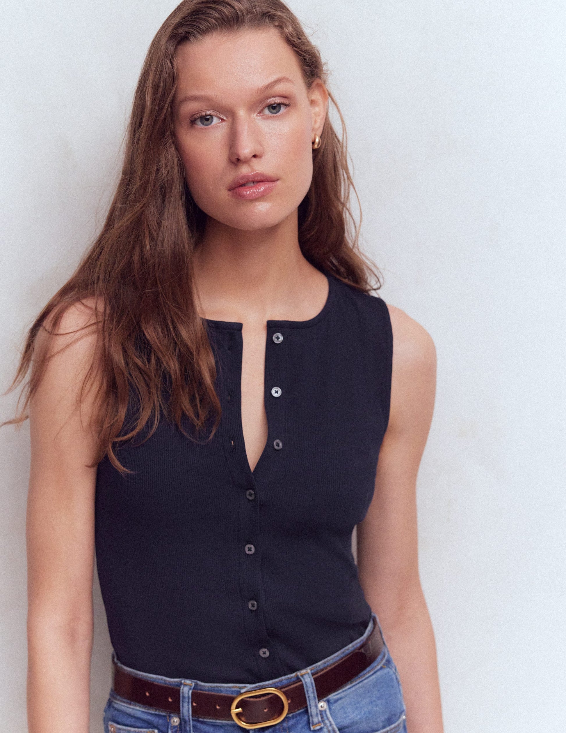 Evie Button Through Rib Vest-Navy-4