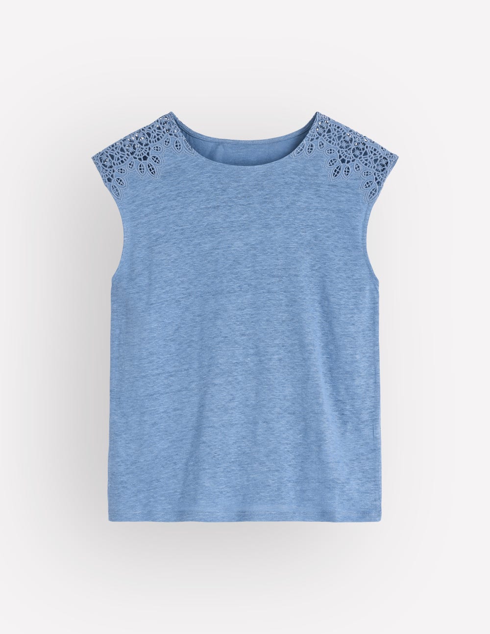 Tara Leinen-T-Shirt mit Cutwork-Ashleigh Blau-4