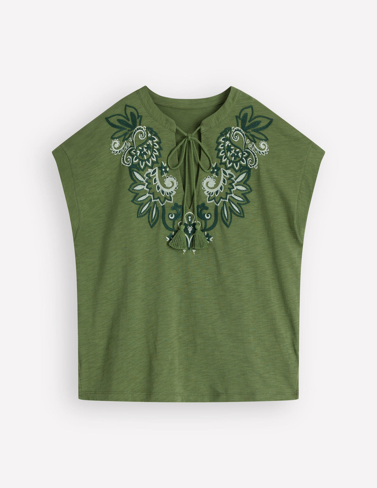 Nina Embroidered Notch T-shirt-Safari Green-6