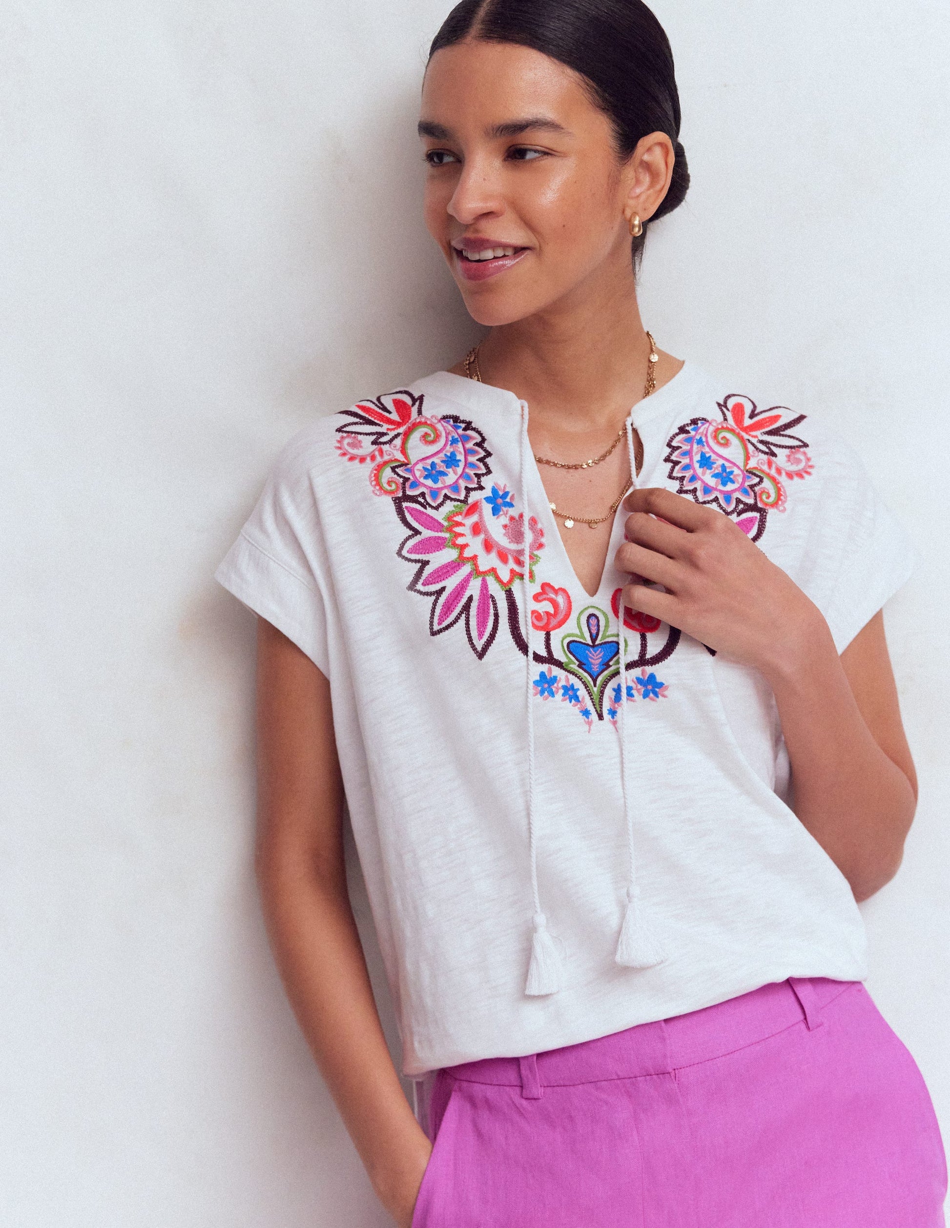 T-shirt Nina brodé à col cranté-Blanc - Broderie multi-4