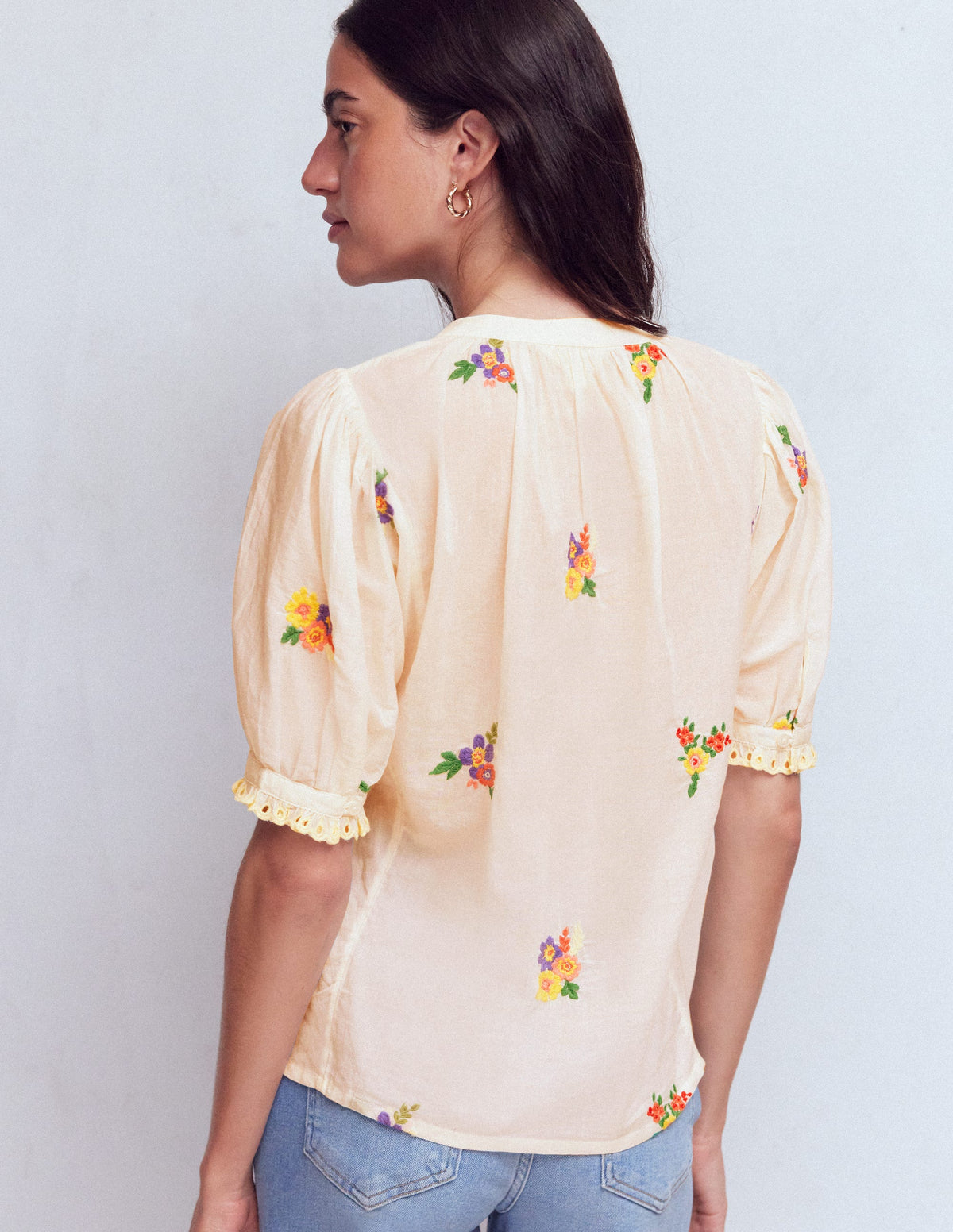 Top Camille brodé en coton-Broderie florale ivoire - Image 3