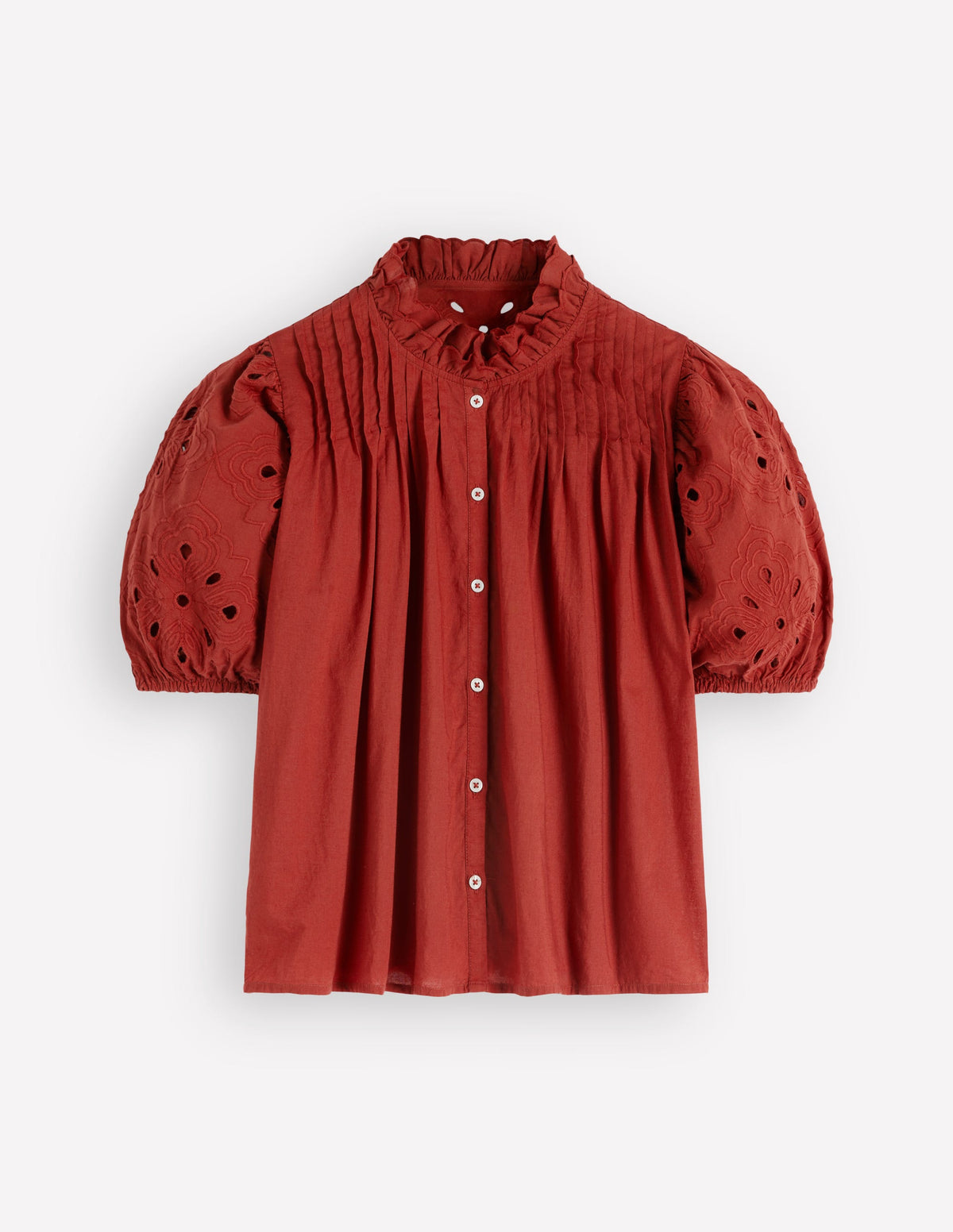 Oberteil mit Cutwork und Puffärmeln-Rotbraun - Image 5