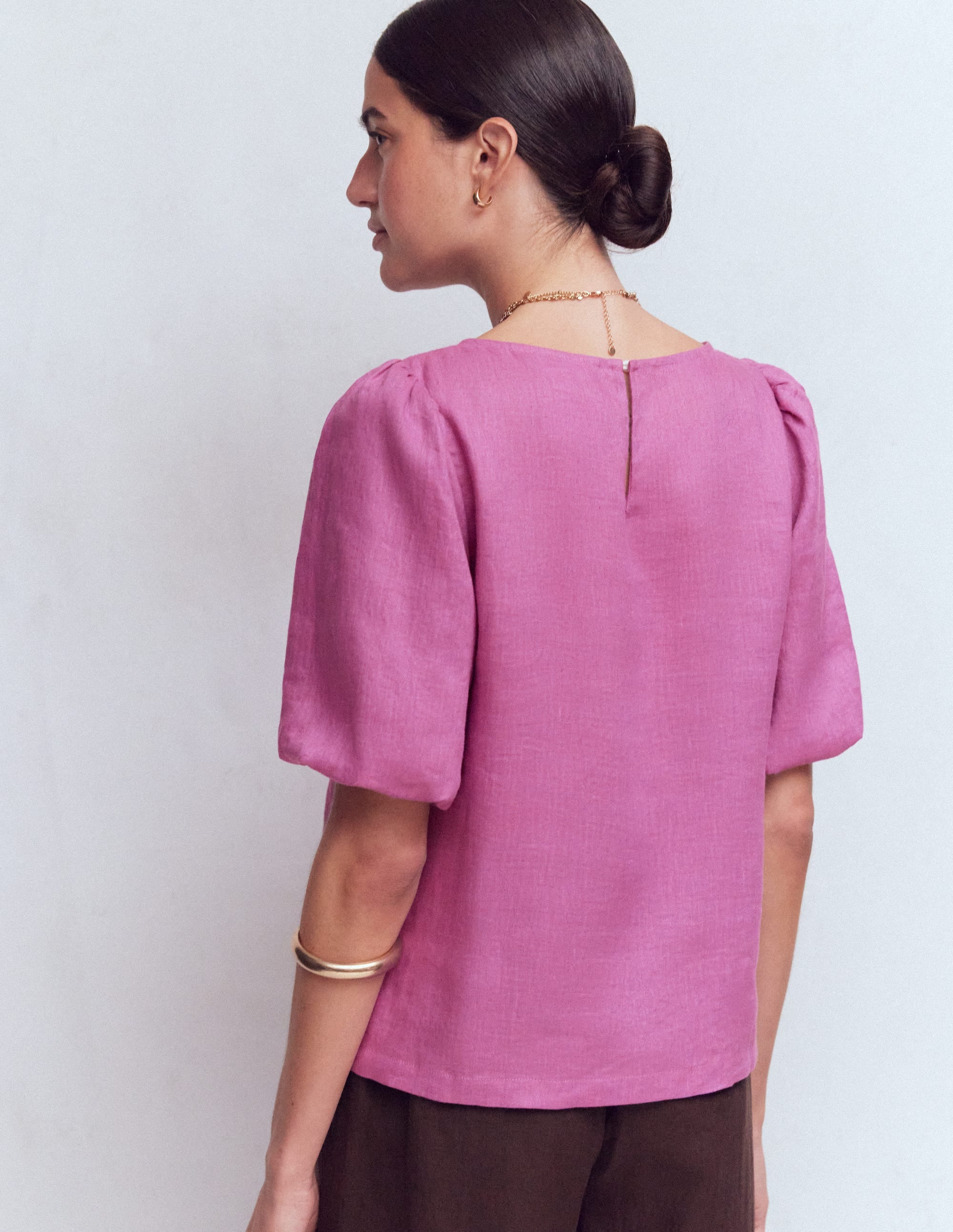 Oberteil aus Leinen mit Puffärmeln-Rotklee-Rosa - Image 3