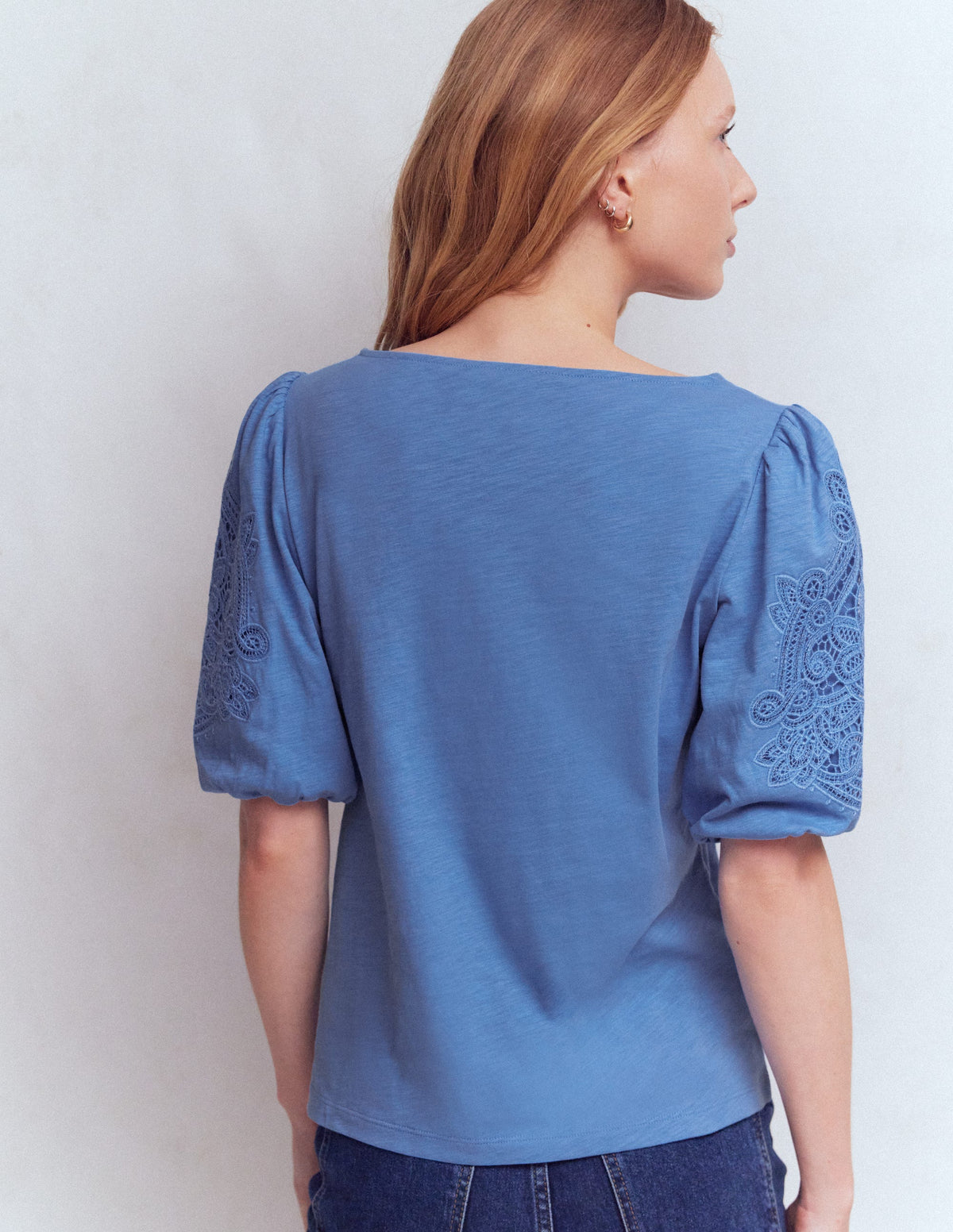 Jerseyoberteil mit Cutwork-Detail-Vergissmeinnicht Blau - Image 3