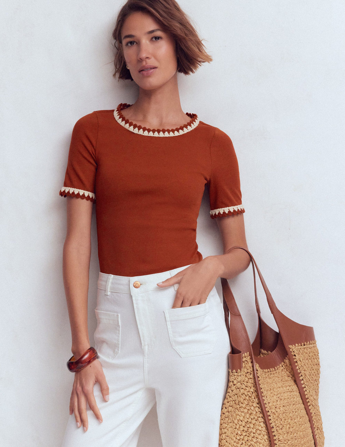 Maddie T-Shirt mit Besatz-Braun-Orange-1