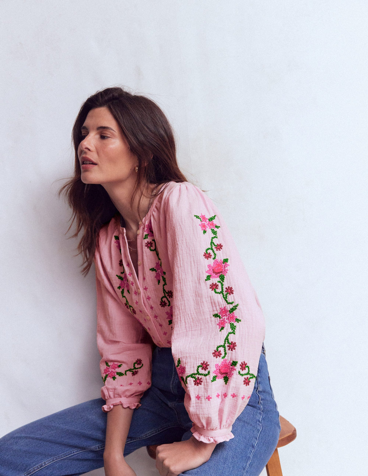 Top Camille double-étoffe-Broderie rose printanier-6