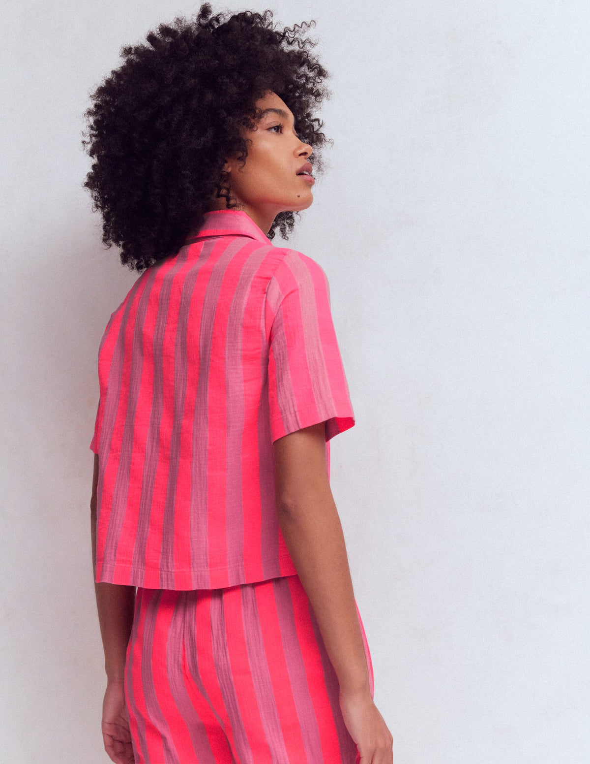 Doppeltuch-Hemd-Rosa, Neon-Koralle Mittelbreite Streifen-3