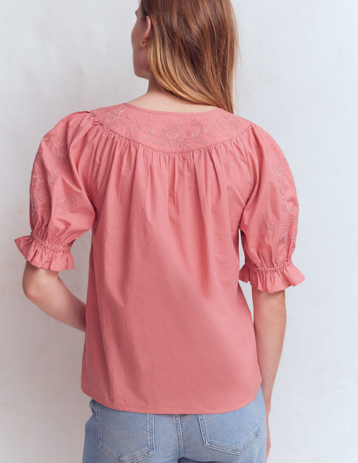Baumwolloberteil mit bestickter Passe-Vintage-Rosa Bestickt-3