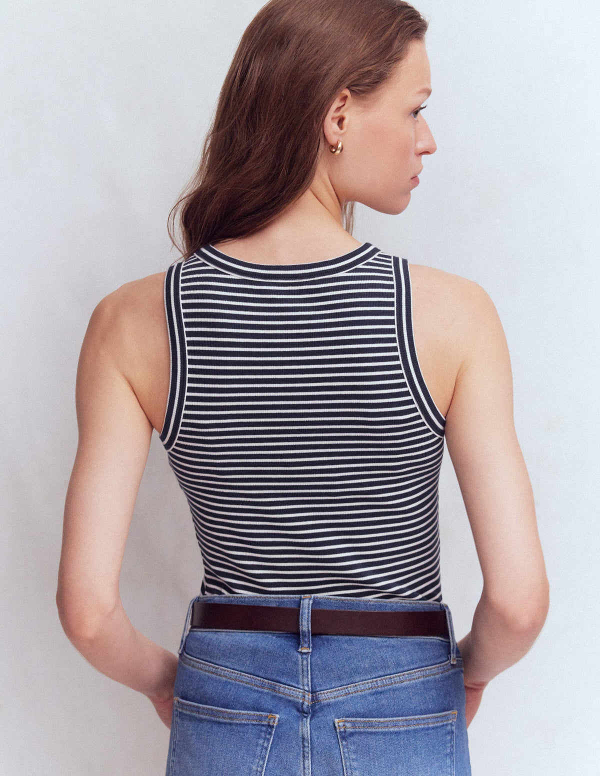 Geripptes Baumwolltop-Navy & Beige Streifen - Image 3