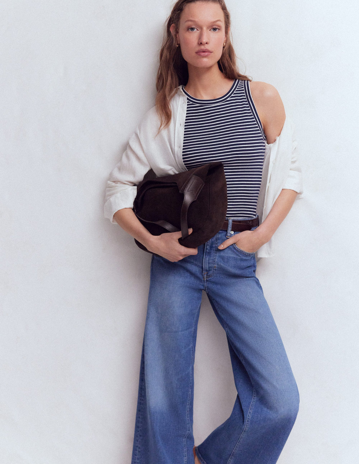 Geripptes Baumwolltop-Navy & Beige Streifen - Image 5