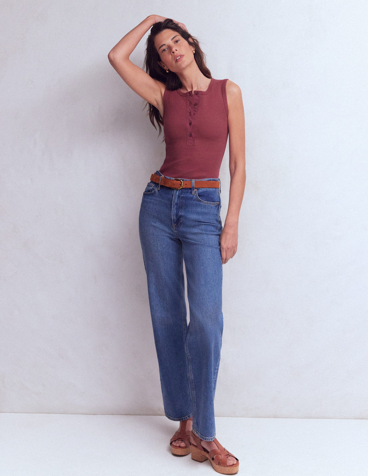 Geripptes Henley-Top aus Webmix-Bordeaux - Image 4